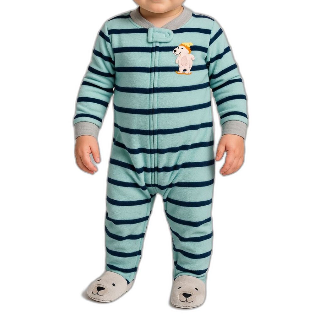 🔥 5 for $30 🔥 Carter’s Boys' Blue Striped Fleece Footed Pajamas | Size 2T
